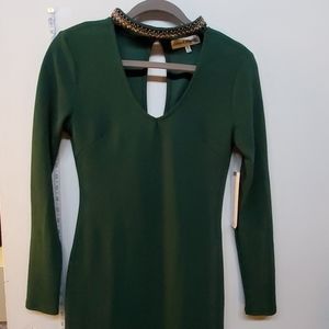 Long sleeve green bodycon with choker dress